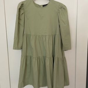 Danielle Bernstein WeWoreWhat Sage Green Babydoll Tiered Mini Dress